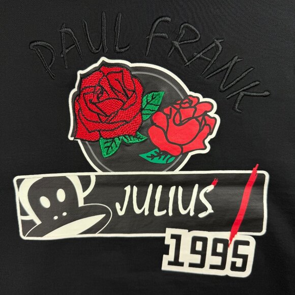 Paul Frank Sweatshirt Womens Large L Black Julius Monkey Rose Embroidery Sweater - Picture 6 of 10